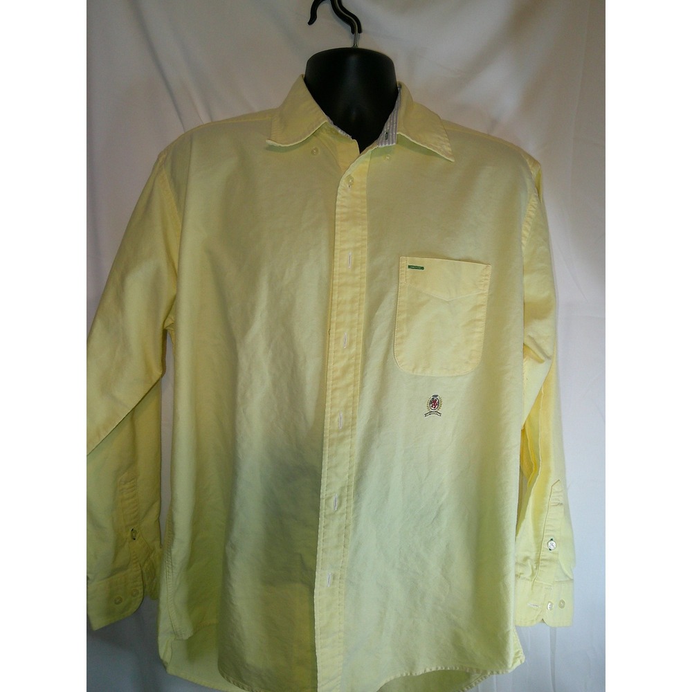 Vintage Tommy Hilfiger Button Down Shirt Long Sleeve Cotton Casual Yellow Mens M